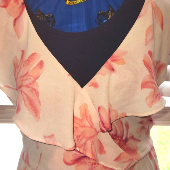 Lush Small Faux Wrap White Pink Floral Watercolor Flutter Dress - Picture 2 of 8
